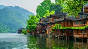 湖边古屋美景