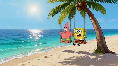 夏日海边荡秋千