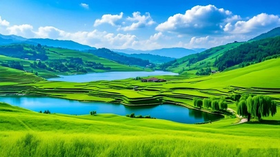 绿色护眼山水草地