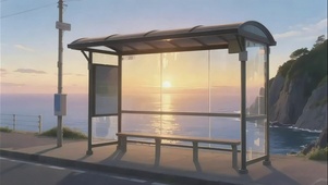 静谧海边公交车站