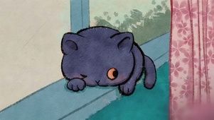 窗上的小黑猫