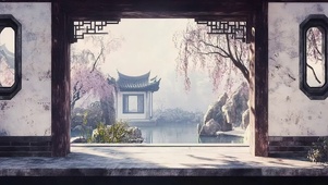 静谧春日园林庭院风景
