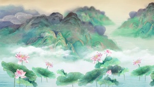 清新水面荷花视频背景中国风水墨