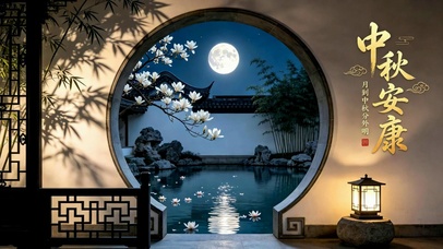 中秋安康古风庭院月夜