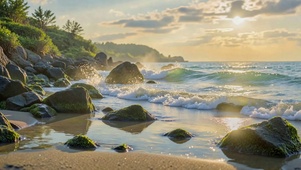 落日海滨礁石唯美海景