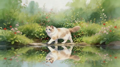 水面猫咪倒影