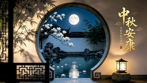 中秋安康古风庭院月夜