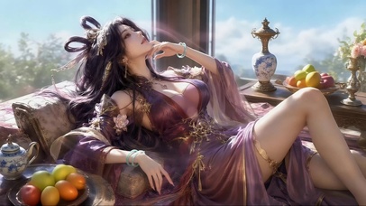床榻上小憩的修仙紫衣美女