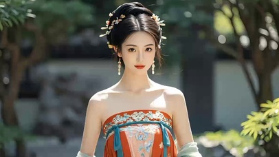 庭院古风露肩美女