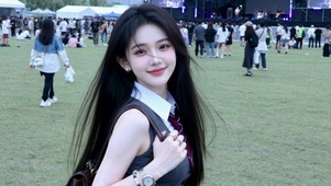 户外音乐节清新长发美女