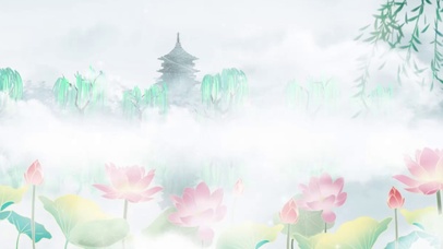 荷花荷叶垂柳白鹤高飞唯美古风