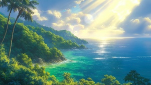 清新阳光热带岛屿帆船