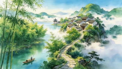 唯美云雾古镇