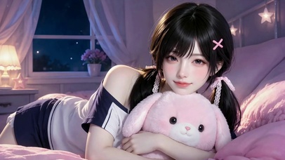 夜晚卧室软萌甜美少女