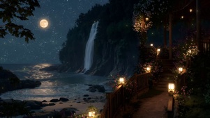 唯美繁星瀑布夜