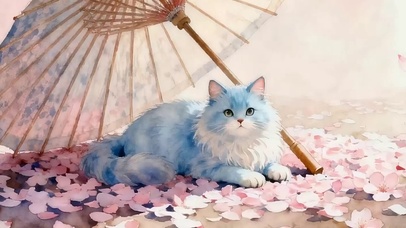 樱花树木猫咪带鱼屏