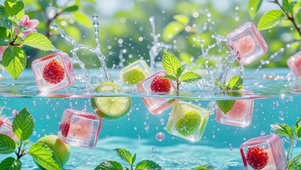 护眼水中青柠树莓冰立方