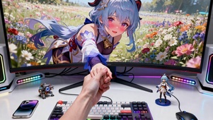 蓝发黑丝甘雨穿越屏幕与主人互动