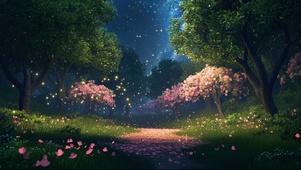 夜晚星空森林静谧草坪