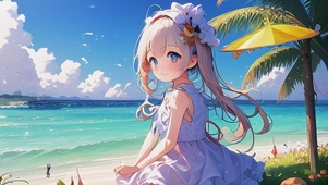 大眼睛萝莉海边治愈可爱