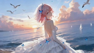 黄昏看海的女孩