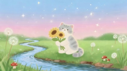 草原河流蒲公英猫咪