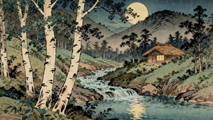 夜景树木河流