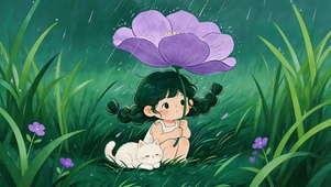躲雨的女孩与猫