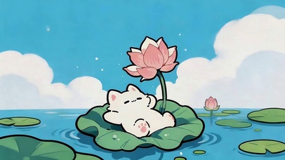 夏日荷塘猫咪