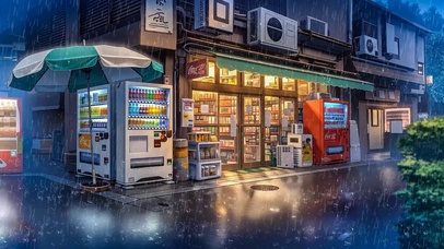 雨夜街边商店