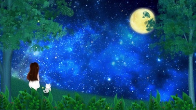 唯美小女孩与猫仰望星空月圆思念