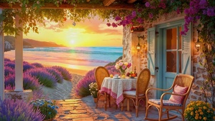 夕阳海景小屋