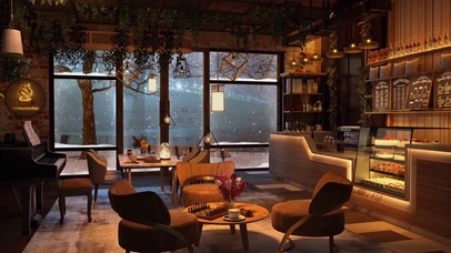 冬季飘雪咖啡厅