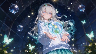 可爱蝴蝶环绕女孩