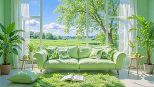 护眼绿色清新客厅