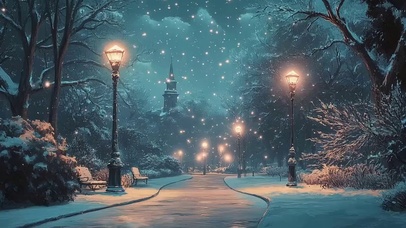 冬日雪花静谧街道夜晚