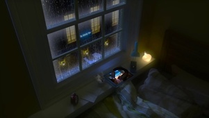 舒适的卧室玻璃雨