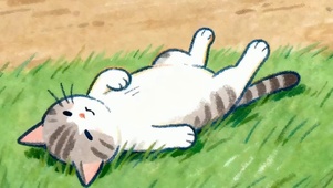 可爱猫咪躺着草地带鱼屏