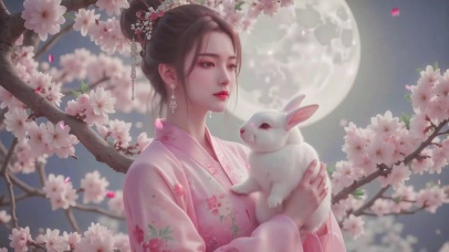 国风月夜清纯治愈优雅嫦娥玉兔