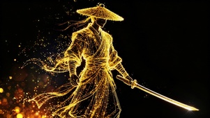 金色人物粒子飘散