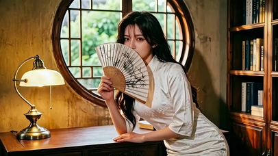 古宅书房里的典雅美女3