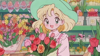 花店捧花女孩