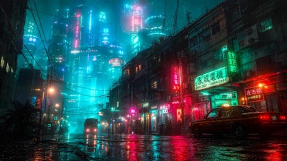 未来城市雨夜街道