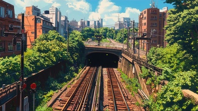 绿色夏日静谧城市铁路