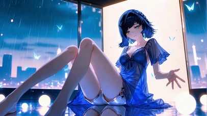 星夜睡意蓝发女孩夜兰