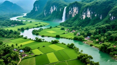 绿色护眼山水田园美景