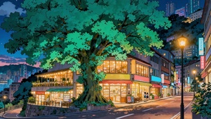 夜景灯火小巷转角