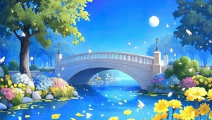 夜景树木河流