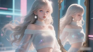 镜前的少女