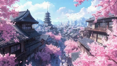 远眺春日宏伟古城风景